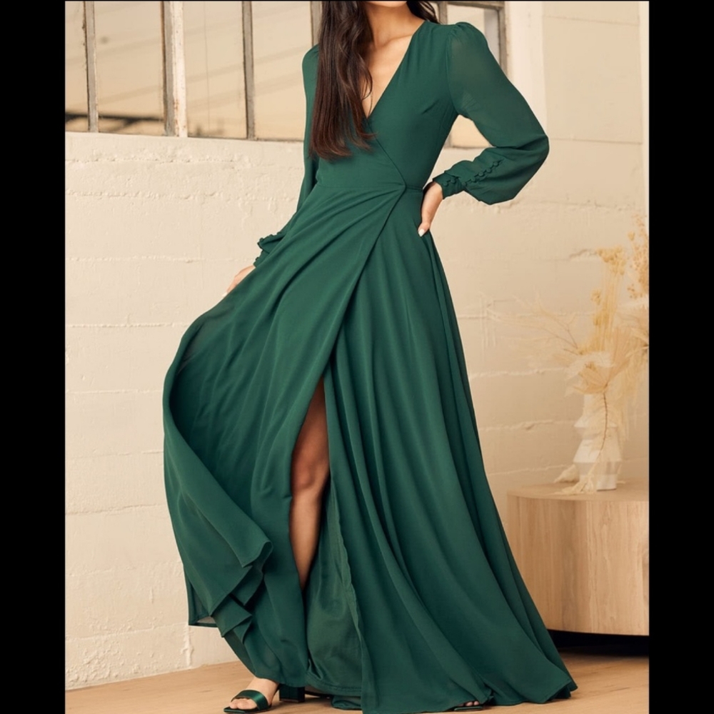 My Whole Heart Emerald Green Long Sleeve Wrap Dress